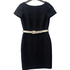 Tahari Arthur S Levine Women's Black Dress  Belted WhiteSize 6 Embellished Lined